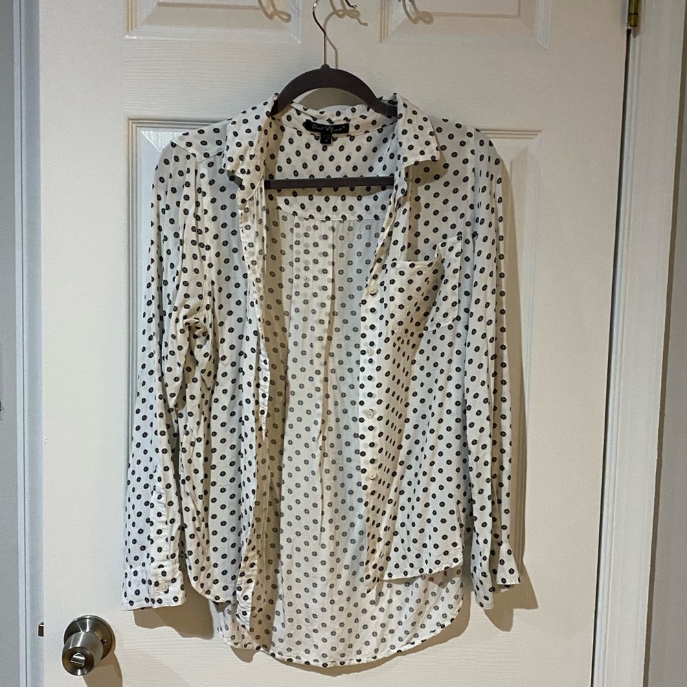 White button down with black flower dots size medium
